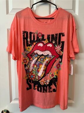 NWTS Rolling Stones Floral Tongue Coral Graphic Tee Sz XL 16-18